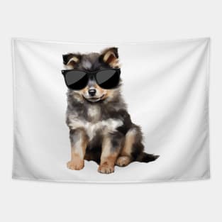 Finnish Lapphund Puppy Wearing Sunglasses Tapestry