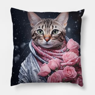 Bengal Cat In Winter Pillow