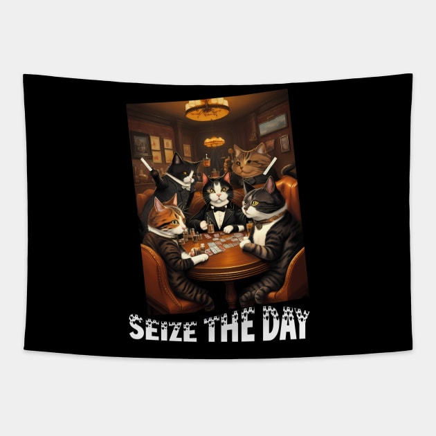 cats seize the day design Tapestry by marklink