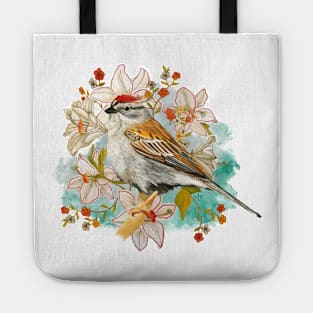 Chipping Sparrow And Flowers Tote