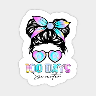 100 Days Smarter Girls Messy Bun Hair 100th Day Tie Dye Magnet