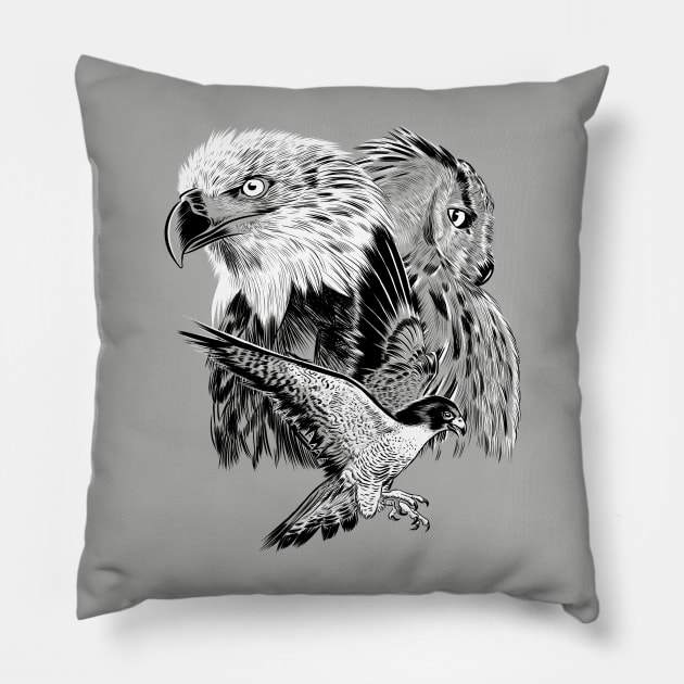 Eagle hawk and owl Pillow by albertocubatas