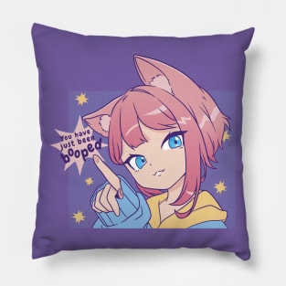 Neko Girl Booped Anime Lover Pink Hair Pillow