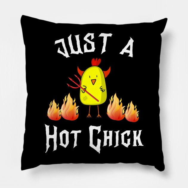 Just a Hot Chick Funny Halloween Babe Chicken Devil Pillow by HuntTreasures