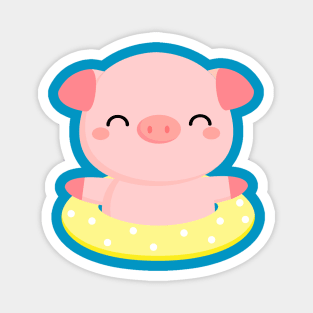 Cute Pink Piggy Relaxing in Pool Magnet