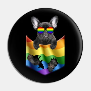 French Bulldog In Pocket LGBT Pride Flag For Dog Lovers Pin