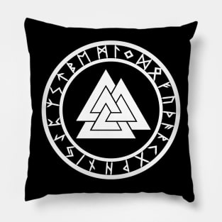 Valknut II /// Rune Circle White Pillow