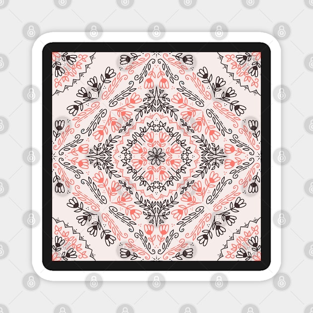 Floral trellis in coral and dark chocolate Magnet by FrancesPoff