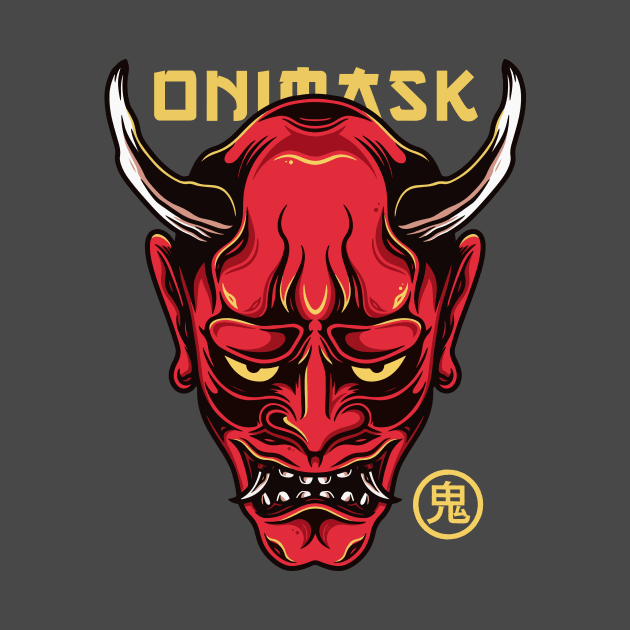 Japanese Oni Mask Tattoo Art Style by Alundrart