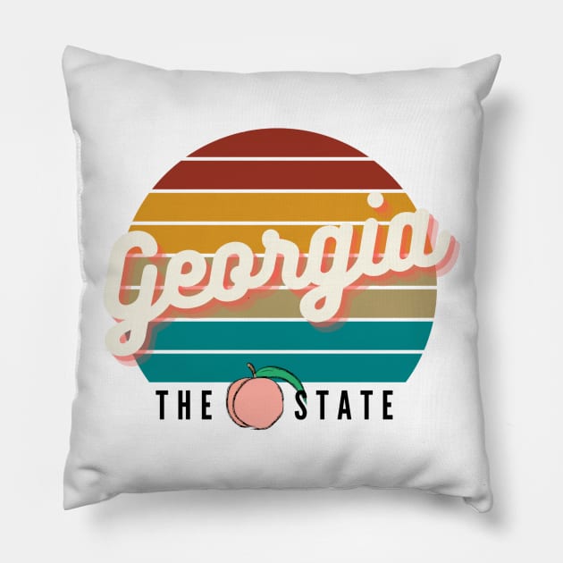 Georgia The Peach State Retro Vintage Design Pillow by AdrianaHolmesArt