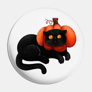 Halloween black cat with pumpkin Pin