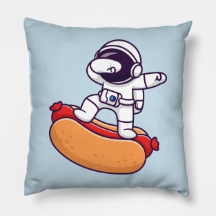 Cute Astronaut Dabbing On Hotdog Cartoon Pillow