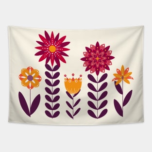 Red and orange retro autumn flowers Tapestry