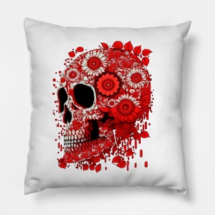 Red Flowers Skull Pillow