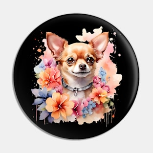 A chihuahua decorated with beautiful watercolor flowers Pin