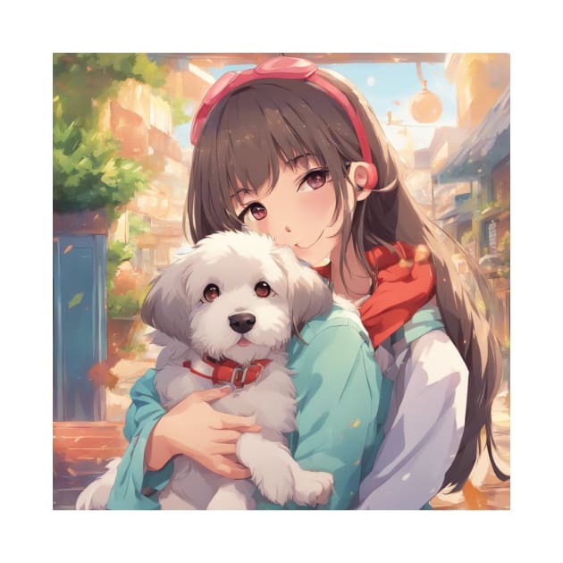 Anime Girl with a cute Dog #019 by merchonly4you