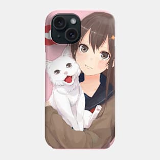 Cute drawing girl with a cat Phone Case