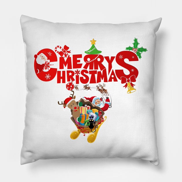 Merry Christmas with black cat and deer Pillow by 