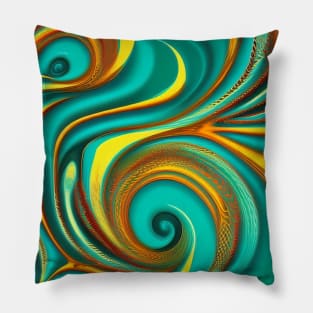 Abstract Turquoise and Gold Swirls Pillow