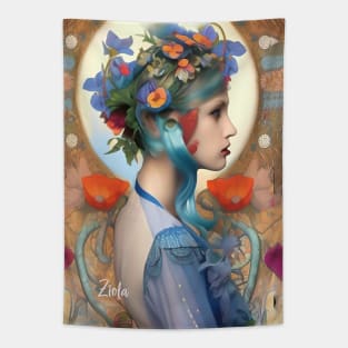 very pretty magical female earth goddess girl with plants an flowers Tapestry