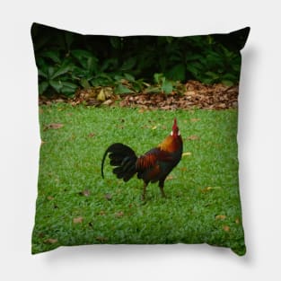 Red Jungle Fowl Amidst Lush Greenery Pillow