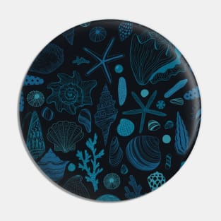 Sea shells on dark blue Pin