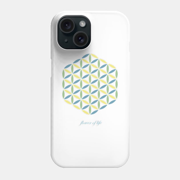 Green, Blue and Yellow Flower of life Symbol Phone Case by kallyfactory