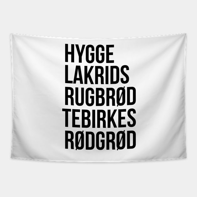 Hygge Lakrids Rugbrød Tebirkes Rødgrød. Identifiable Danish Tapestry by mivpiv