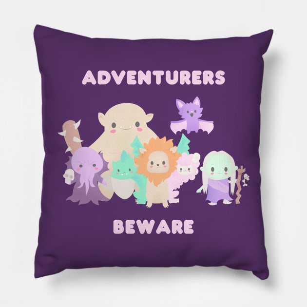 Kawaii Monsters - Adventurers Beware Pillow by FlutesLoot