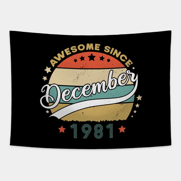 Awesome Since December 1981 Birthday Retro Sunset Vintage Tapestry by SbeenShirts