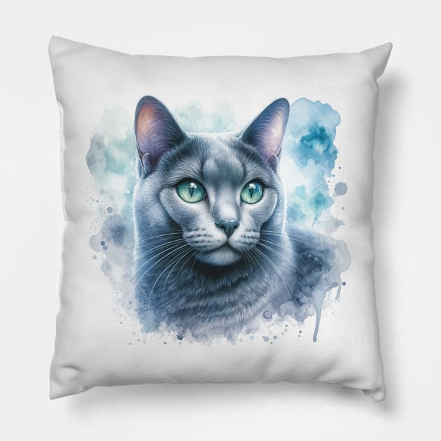 Korat - Watercolor Cat Pillow by Edd Paint Something