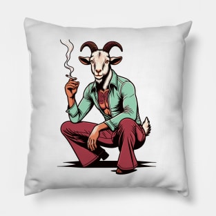 Retro Rebel: 70s Fashion smoking goat in Shades Pillow