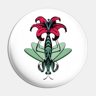 Praying Mantis and Lily Flower Pin