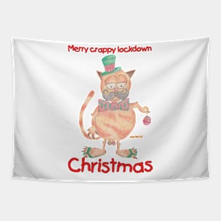 Merry crappy lockdown Christmas Cat with baubles Tapestry