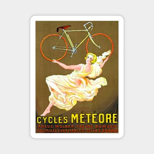 Woman Holds Up Bicycle. Cycles Météore, Paris, France 1926 Advertisement Magnet