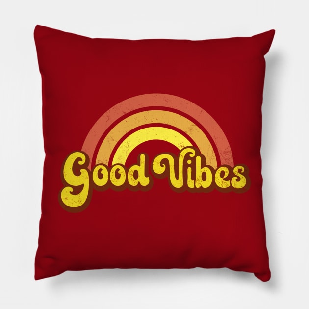 Retro Rainbow Good Vibes Pillow by Jitterfly
