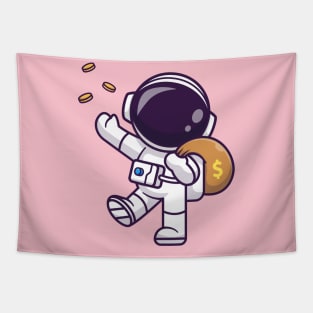 Cute Astronaut Bring Money Bag With Gold Coin Cartoon Tapestry