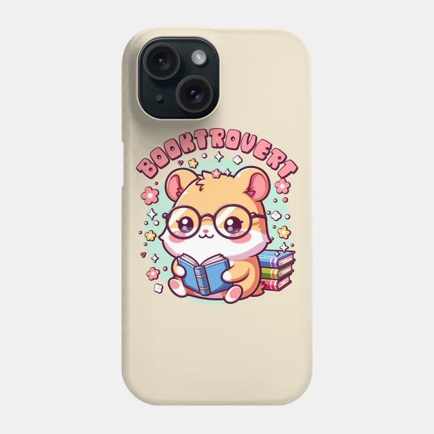 Booktrovert Kawaii Hamster Reading a Book Cute Bookworm Phone Case by Cuteness Klub