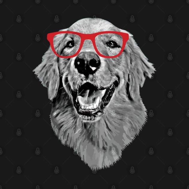 Golden Retriever Smiling Smart Nerd Red Glasses by deelirius8