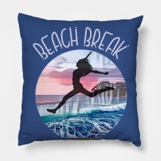 Beach Break (jumping girl silhouette) Pillow