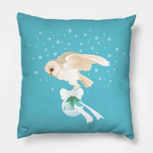 Barn Owl Carrying Christmas Globe Pillow