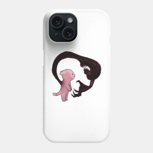 Cute cat anxiety fear monster illustration watercolor red pink Phone Case