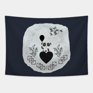 Panda smile with balloon and bird Tapestry