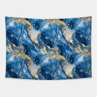 Blue and Gold Liquid Marble Texture Tapestry