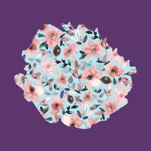 Tropical flowers Pink Blue T-Shirt