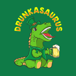 St Patricks Day Drunkasaurus T Rex Beer T-Shirt