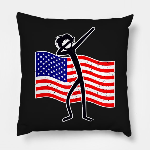 Dabbing Stick Figure - American Flag Pillow by EDDArt