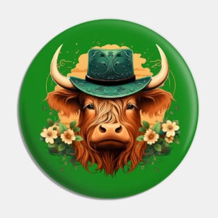 St Patrick's Day Highland Cow Pin