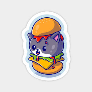 Cute Cat Burger Cartoon Magnet