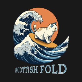 Scottish Fold Cat Surfing On The Great Wave Off Kanagawa T-Shirt